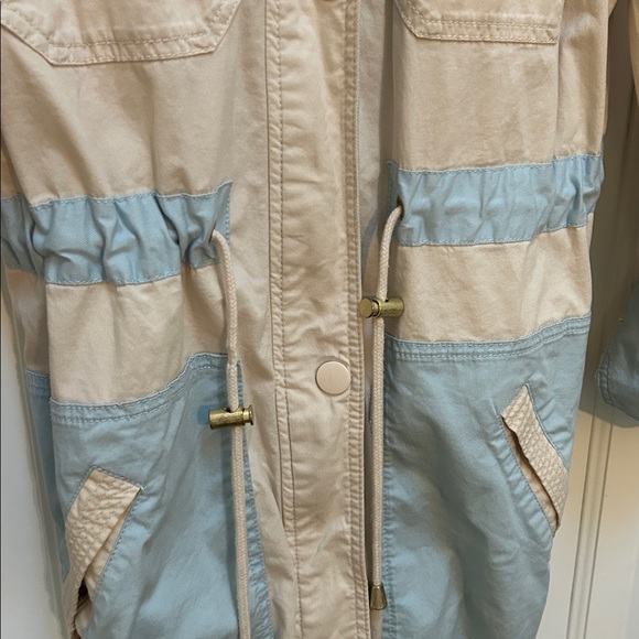 Anthropologie Retro Catelyn Colorblock Utility Anorak Jacket Cream and Blue| XXS - Picture 15 of 16